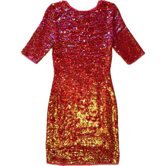 BCBGMaxAzria Women's S Red Ombré Sequin Mini Dress Short Sleeve Party Cocktail - Picture 1 of 5